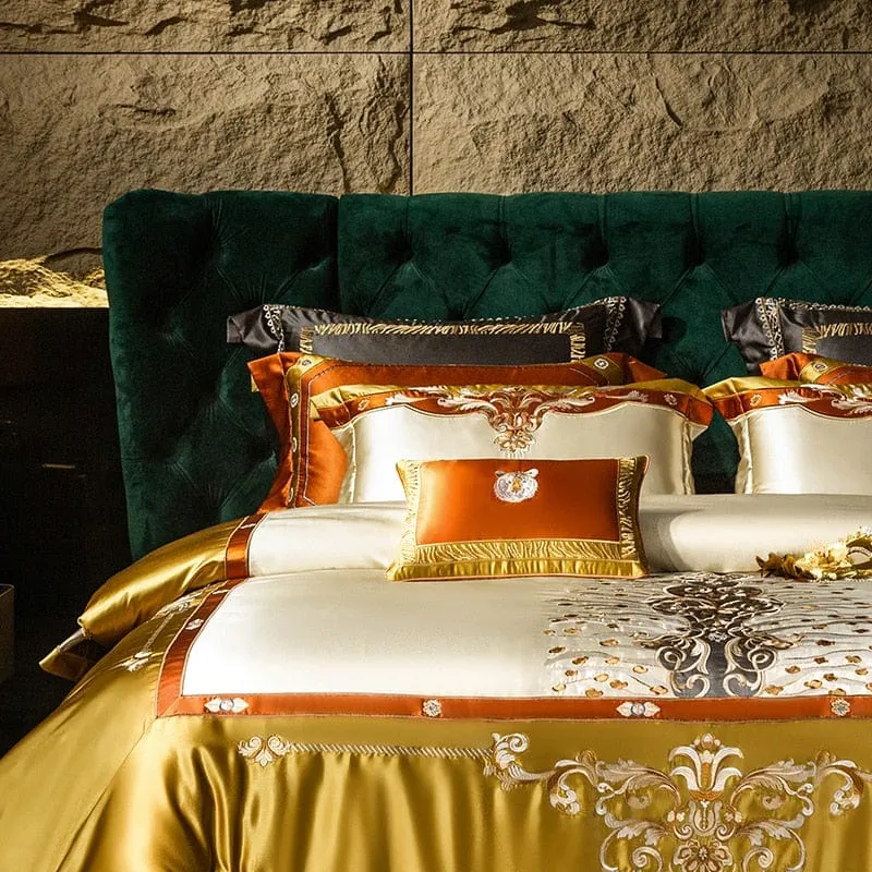 Sultan's Finest Royal Gold Style Collection Luxury Duvet Set Egyptian Cotton With Golden Embroidery