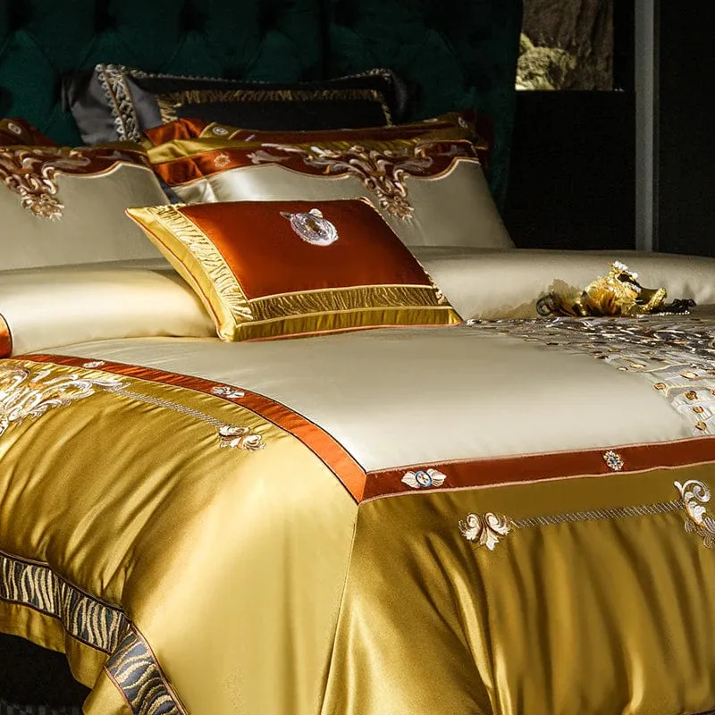 Sultan's Finest Royal Gold Style Collection Luxury Duvet Set Egyptian Cotton With Golden Embroidery