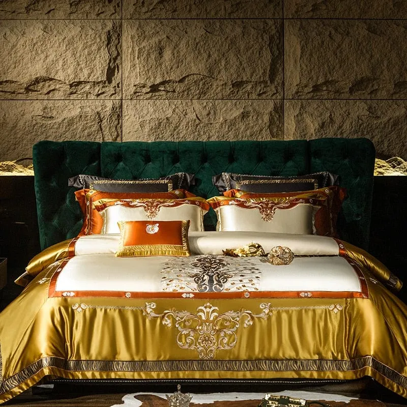 Sultan's Finest Royal Gold Style Collection Luxury Duvet Set Egyptian Cotton With Golden Embroidery