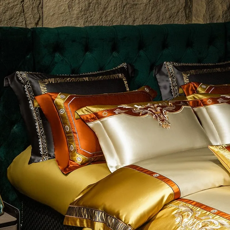 Sultan's Finest Royal Gold Style Collection Luxury Duvet Set Egyptian Cotton With Golden Embroidery