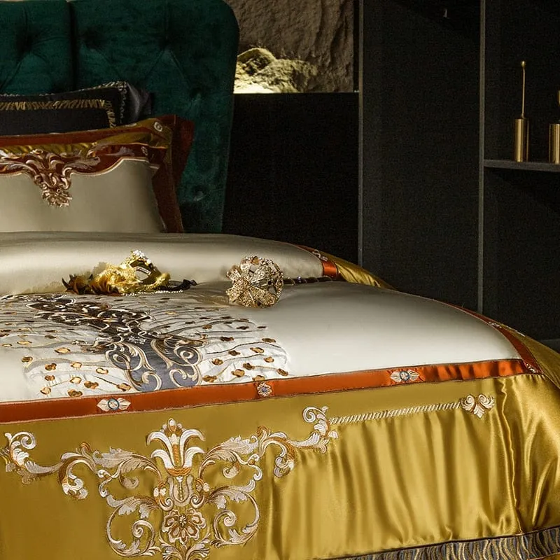 Sultan's Finest Royal Gold Style Collection Luxury Duvet Set Egyptian Cotton With Golden Embroidery