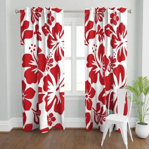 Surfer Red Hawaiian Flowers on White Sheet Set from Surfer Bedding™️ Large Scale