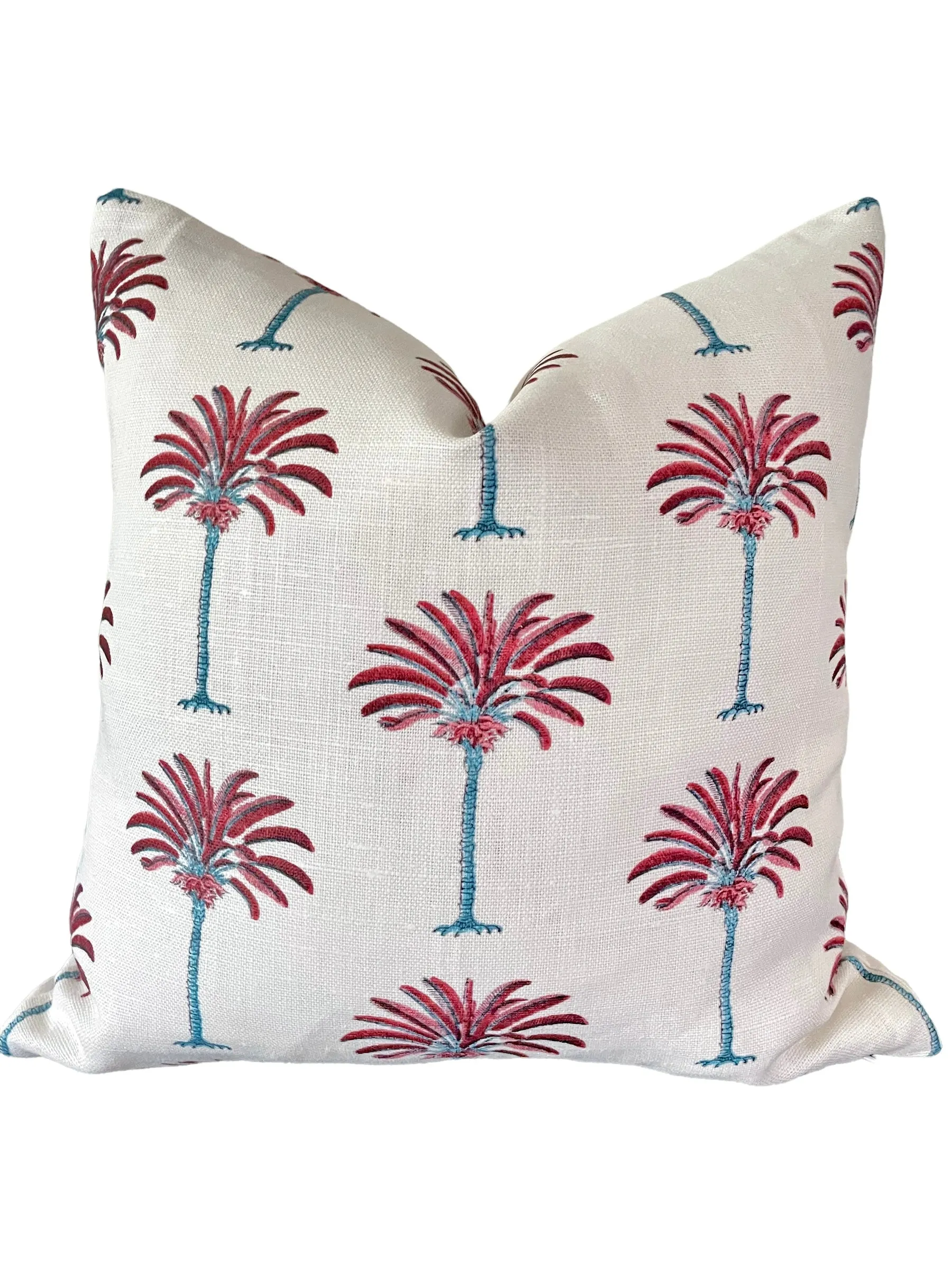 “Surreal Palms” Block Printed Linen Pillow Cover: Available in 10 Sizes