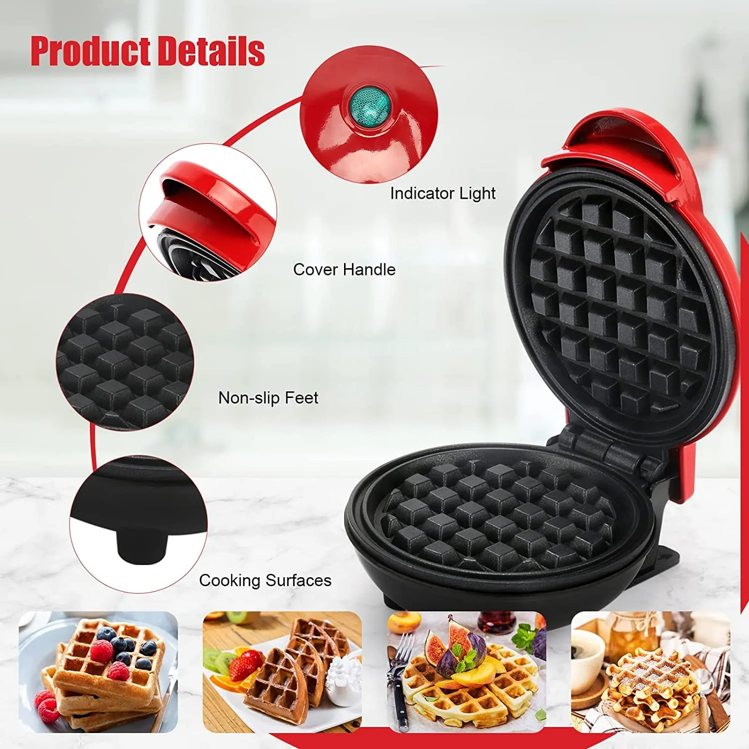 TASMAX mini waffle maker machine 3 in 1 waffle iron home appliances kitchen gift Easy to Clean, Non-Stick Surfaces, 4 Inch, Perfect for Breakfast,Dessert, Sandwich, Pan Cakes, Paninis/Other Snacks