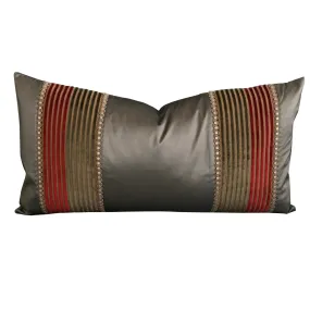 Taupe Shantung Velvet Striped Throw Pillow Cover 13x22