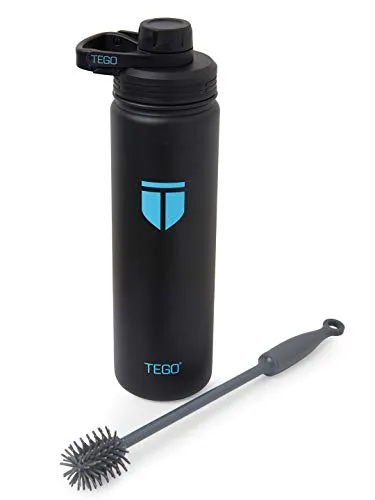 TEGO - Rapid Water Bottle - Vaccum Sealed Steel with Cleaning Brush - Black Blue