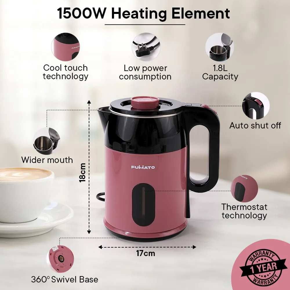 The Better Home FUMATO Anniversary, Wedding Gifts for Couples- 1.8L Electric Kettle   3-in-1 Electric Cooker, Boiler & Steamer | House Warming Gifts for New Home | 1 Year Warranty (Cherry Pink)