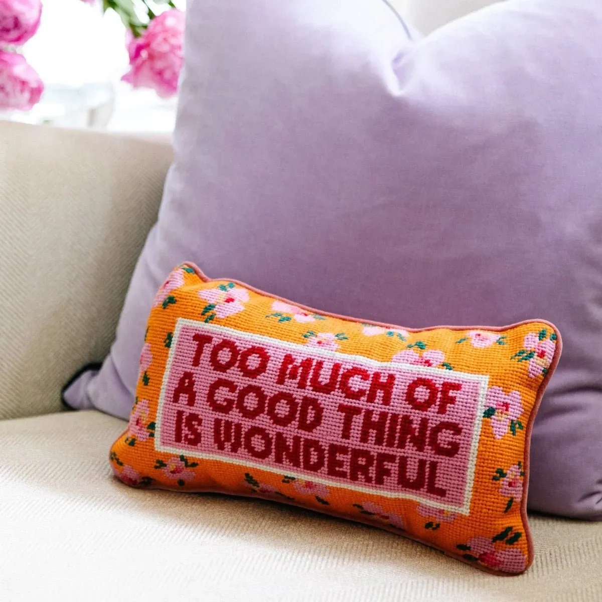 Too Much of a Good Thing Needlepoint Pillow by Furbish Studio