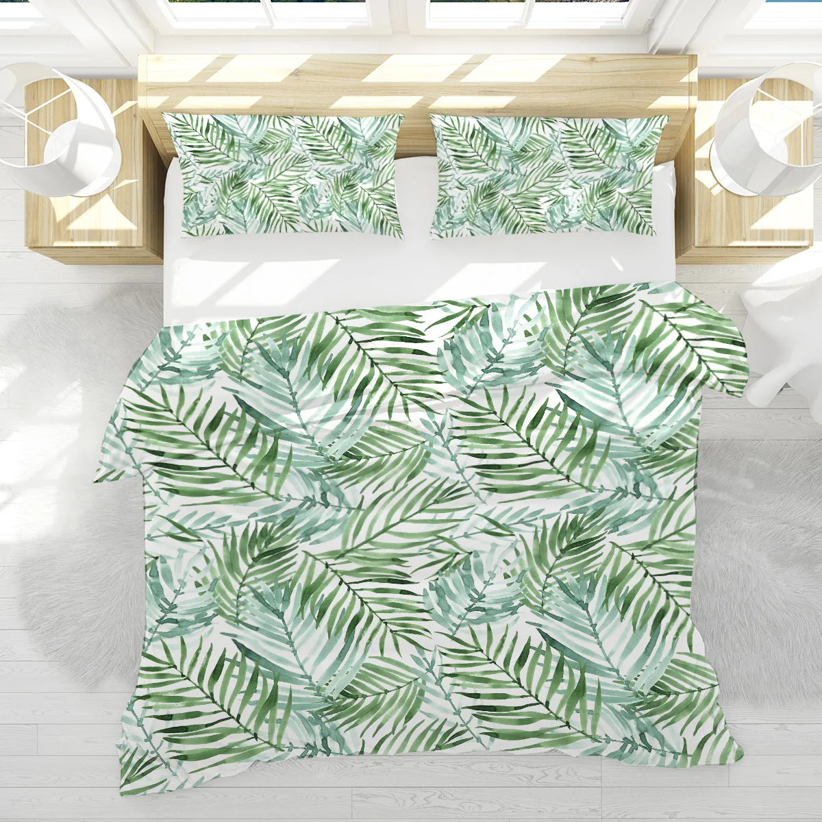 Tropical Palm Leaves Reversible Bedcover Set