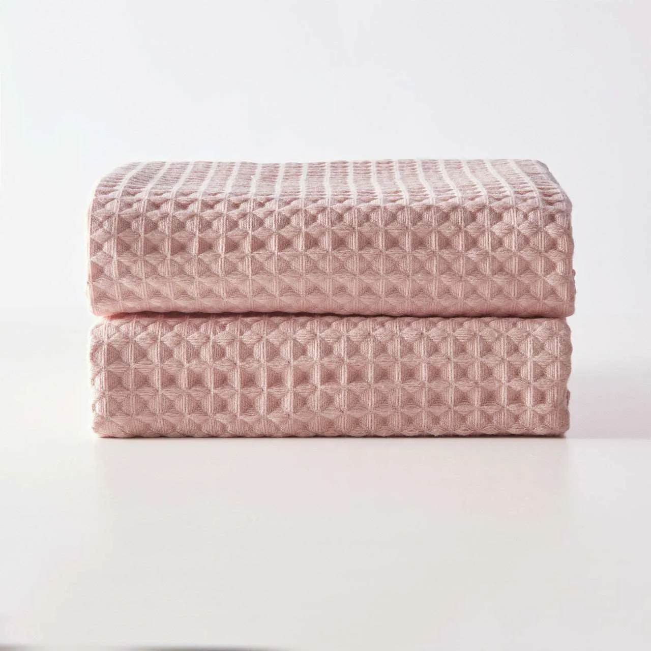 Waffle Bath Towels -Pink Color- Set of 2