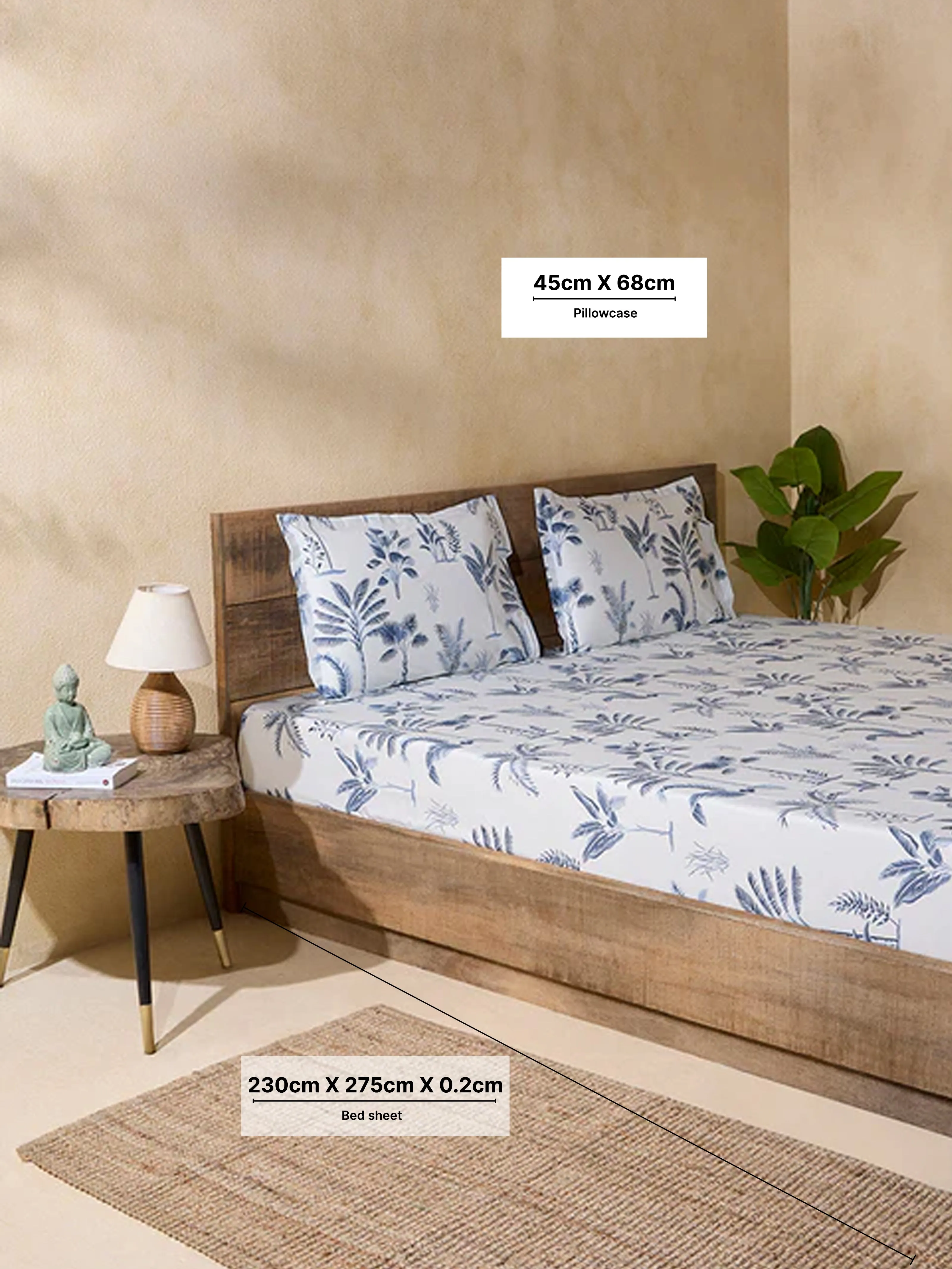 Westside Home Dusty Blue  Double Bed Flat Sheet and Pillowcase Set