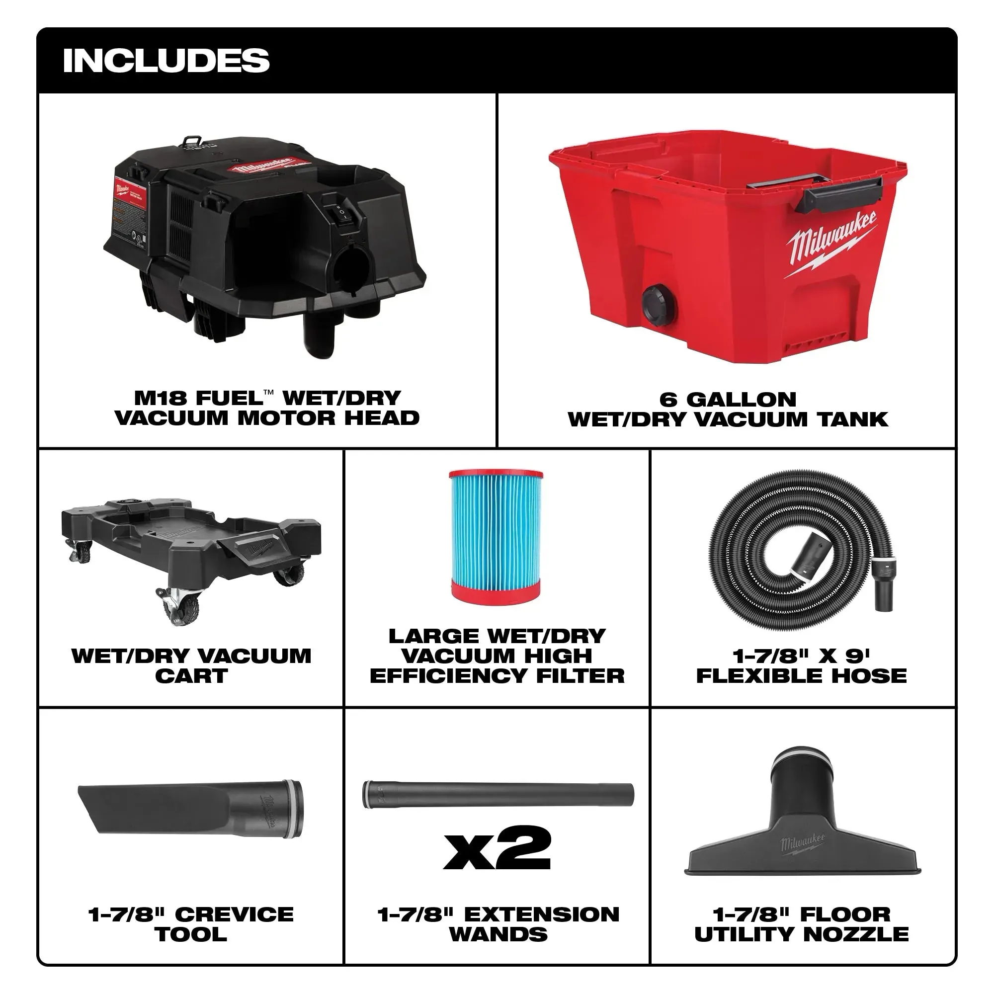 Wet/Dry Vacuum - Milwaukee M18 FUEL™ 6 Gallon Wet/Dry Vacuum, 0910-20