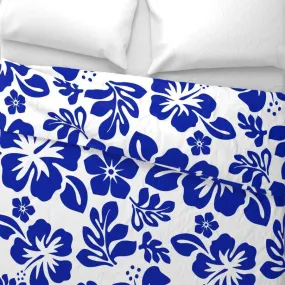 White and Royal Blue Hawaiian Flowers Duvet Cover -Medium Scale