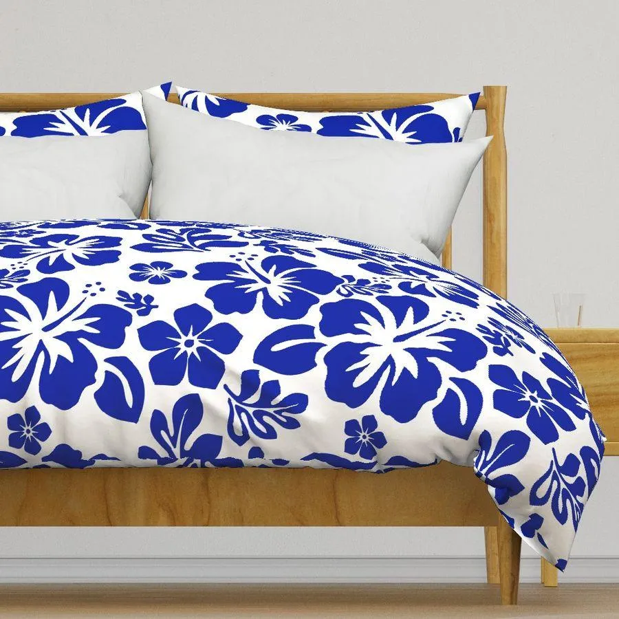 White and Royal Blue Hawaiian Flowers Duvet Cover -Medium Scale