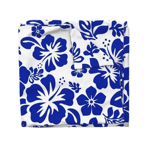 White and Royal Blue Hawaiian Flowers Duvet Cover -Medium Scale