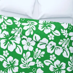 White Hawaiian and Hibiscus Flowers on Fresh Green Duvet Cover -Medium Scale