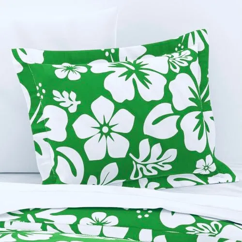 White Hawaiian and Hibiscus Flowers on Fresh Green Duvet Cover -Medium Scale