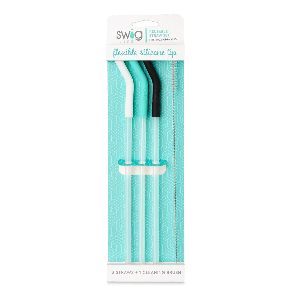 White/Aqua/Black Reusable Straw Set Mega Mugs