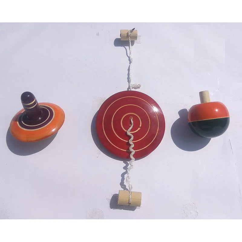 Wooden spinners | Finger top flip top whirling (Set of 3) - Assorted Colours