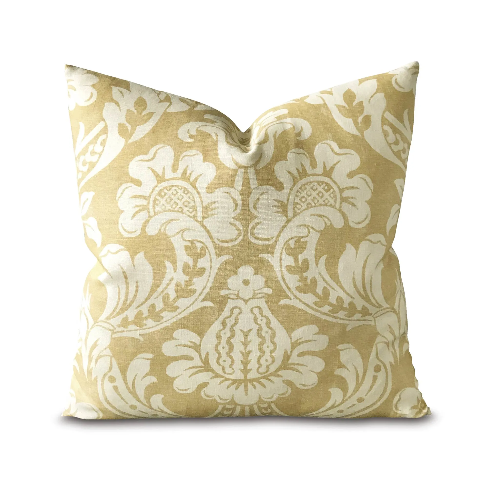 Yellow Floral Linen Throw Pillow Cover 20x20