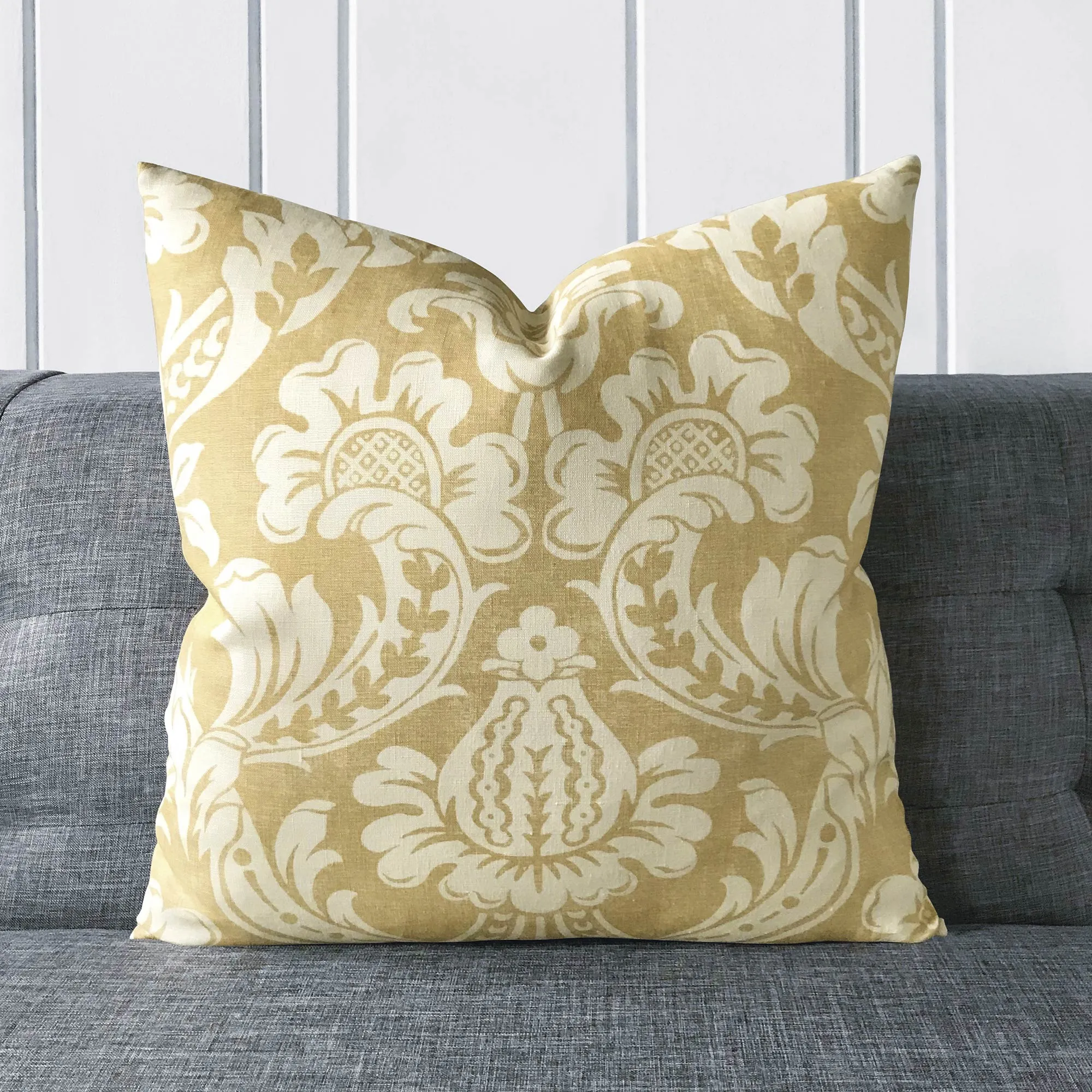 Yellow Floral Linen Throw Pillow Cover 20x20