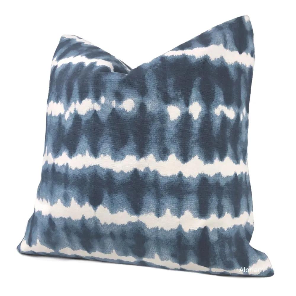 Zeno Navy Blue White Tie Dye Stripes Pillow Cover