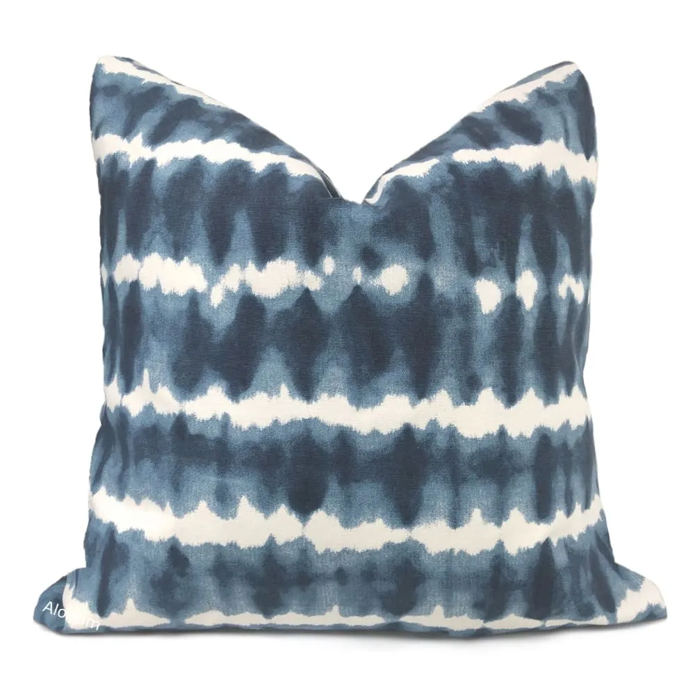 Zeno Navy Blue White Tie Dye Stripes Pillow Cover