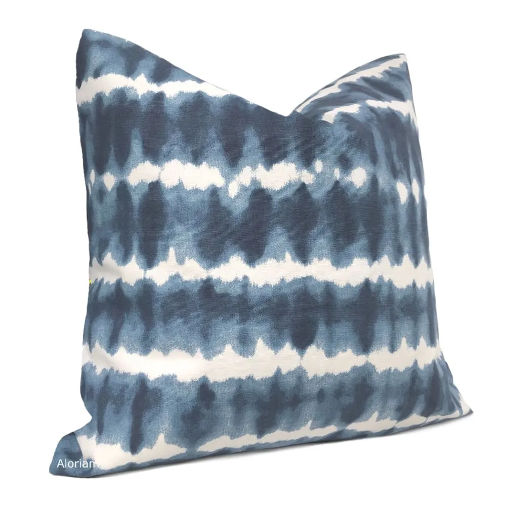 Zeno Navy Blue White Tie Dye Stripes Pillow Cover