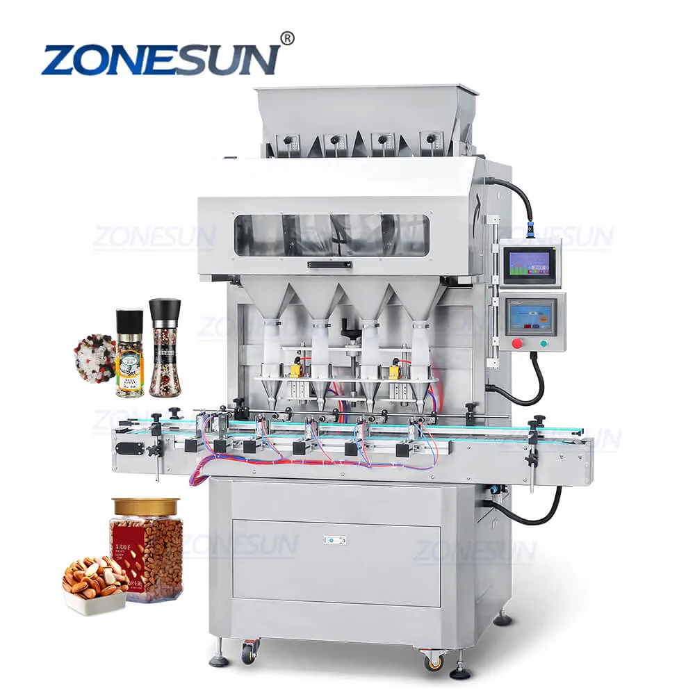 ZS-GW5 Automatic 4 Heads Granule Nuts Bottled Spice Particle Bottle Weighing Filling Machine