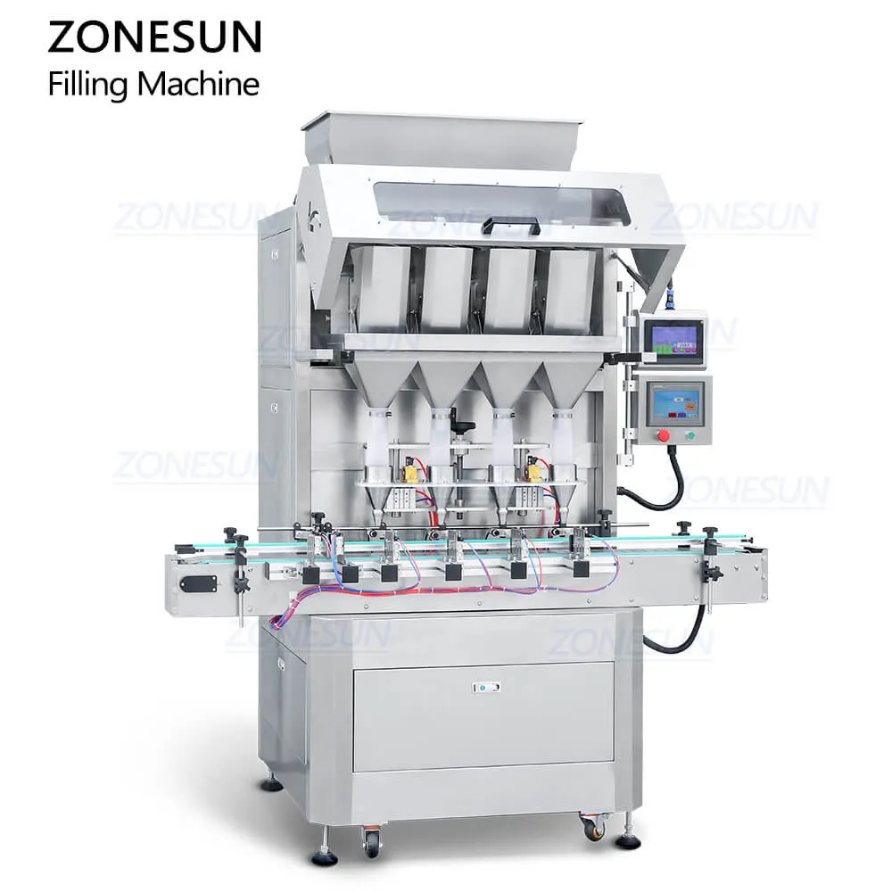 ZS-GW5 Automatic 4 Heads Granule Nuts Bottled Spice Particle Bottle Weighing Filling Machine