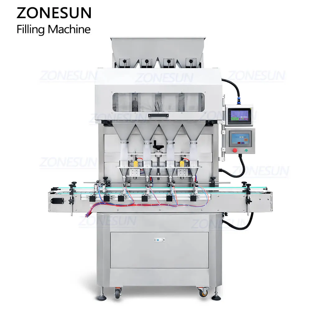 ZS-GW5 Automatic 4 Heads Granule Nuts Bottled Spice Particle Bottle Weighing Filling Machine